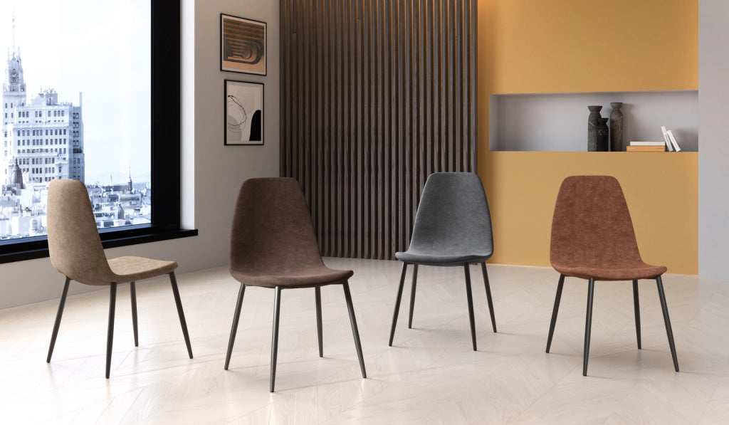 Sedia Brigitte in Similpelle Tortora Vintage con Struttura in Metallo Antracite - Seduta Imbottita Design Moderno Industrial - 4 Pezzi