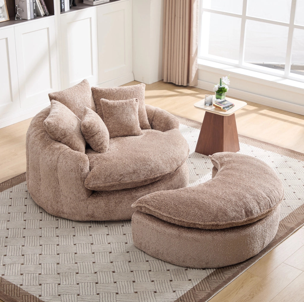 Poltrona lounge 190,5x138x63 cm in poliestere color caffè con pouf,