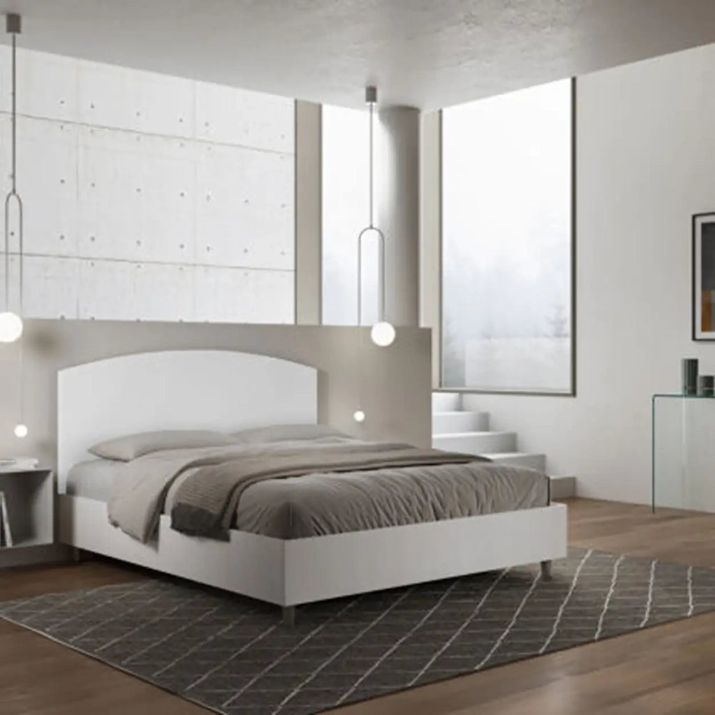 Letto matrimoniale con rete 160x200 bianco frassino testata similpelle bianco Antilia