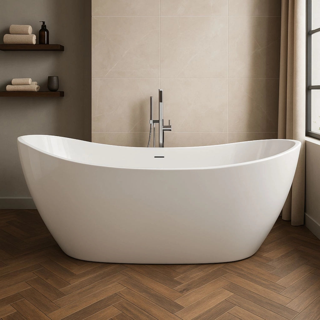 Vasca da bagno freestanding ovale in acrilico colore bianco lucido *** misure l160xh68xp80, confezione 1