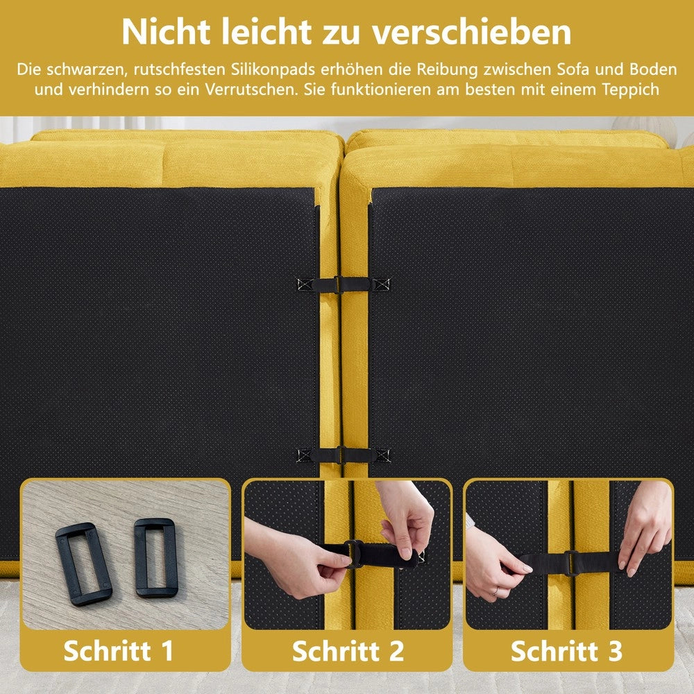 Divano 3 posti ¨C Minimal ¨C Giallo, tessuto chenille imbottito con cuscini