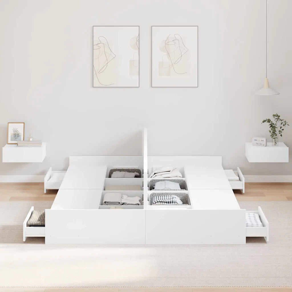 Letto matrimoniale | Letto per adulti | Struttura letto con contenitore Bianco 150 x 200 cm