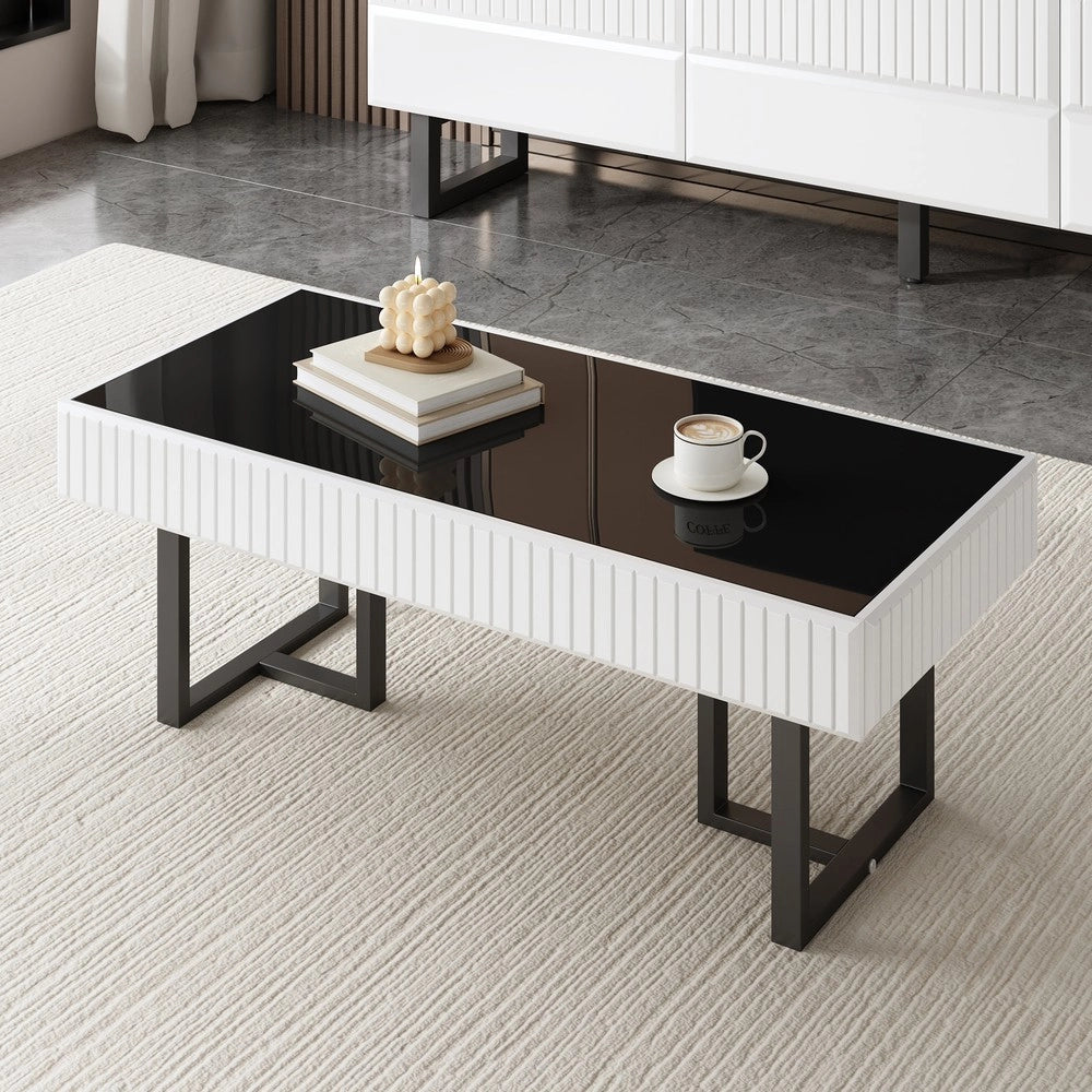 Tavolino da Caff¨¨ Moderno ¨C MINIMAL ¨C Nero e Bianco Lucido, 110x50.5x41 cm