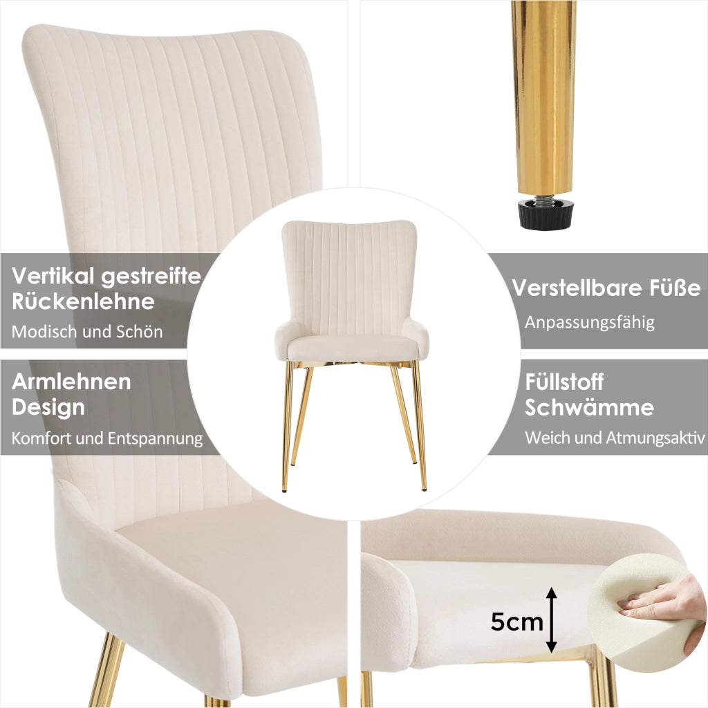 SEDIA da pranzo in velluto, Set da 2 pezzi, Beige e Oro
