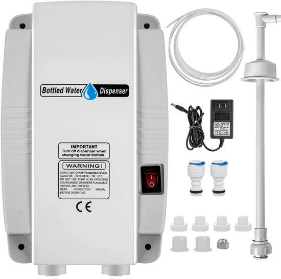 Sistema di pompa per acqua 35W - Sistema di distribuzione acqua 40 PSI - Connettore di tubo singolo - Adatto per frigorifero, macchina per ghiaccio, macchina per caffè e rubinetto - Fermata automatica - Funzionamento silenzioso - Materiale PA66 plastico.