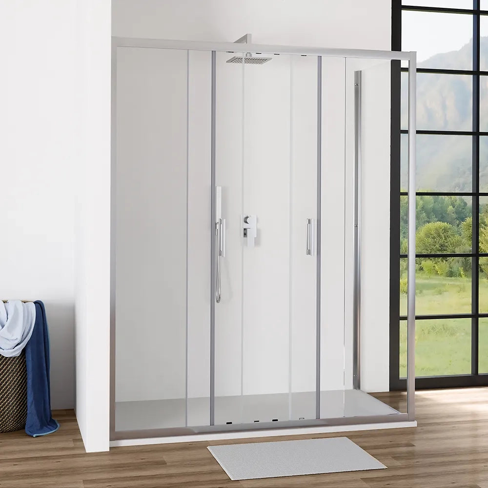 Box doccia angolare 70x130 cm profili cromati vetro 6mm trasparente apertura 2 ante scorrevoli | Favignana