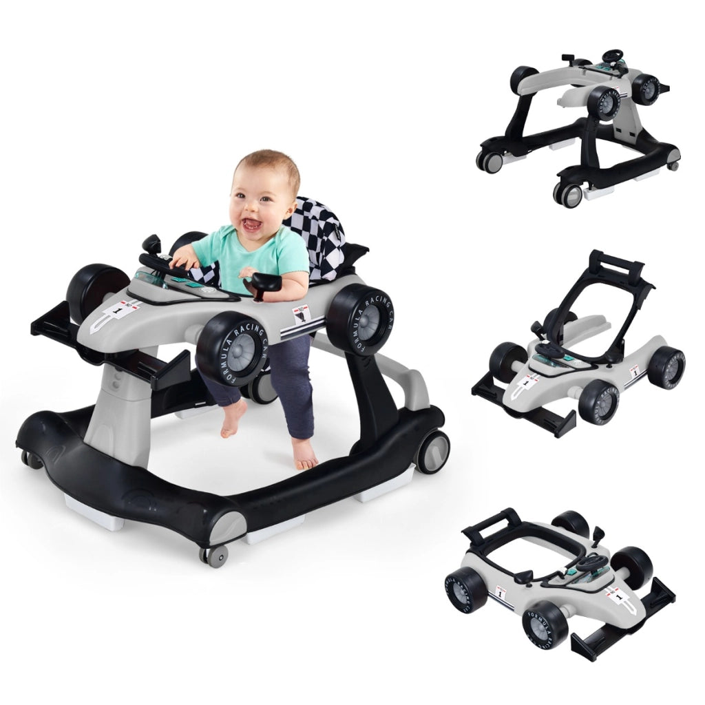 Primi passi 4 in 1 per neonati con altezza e velocit¨¤ regolabili, Primi passi a spinta con carillon con luci Grigio-Primi passi
