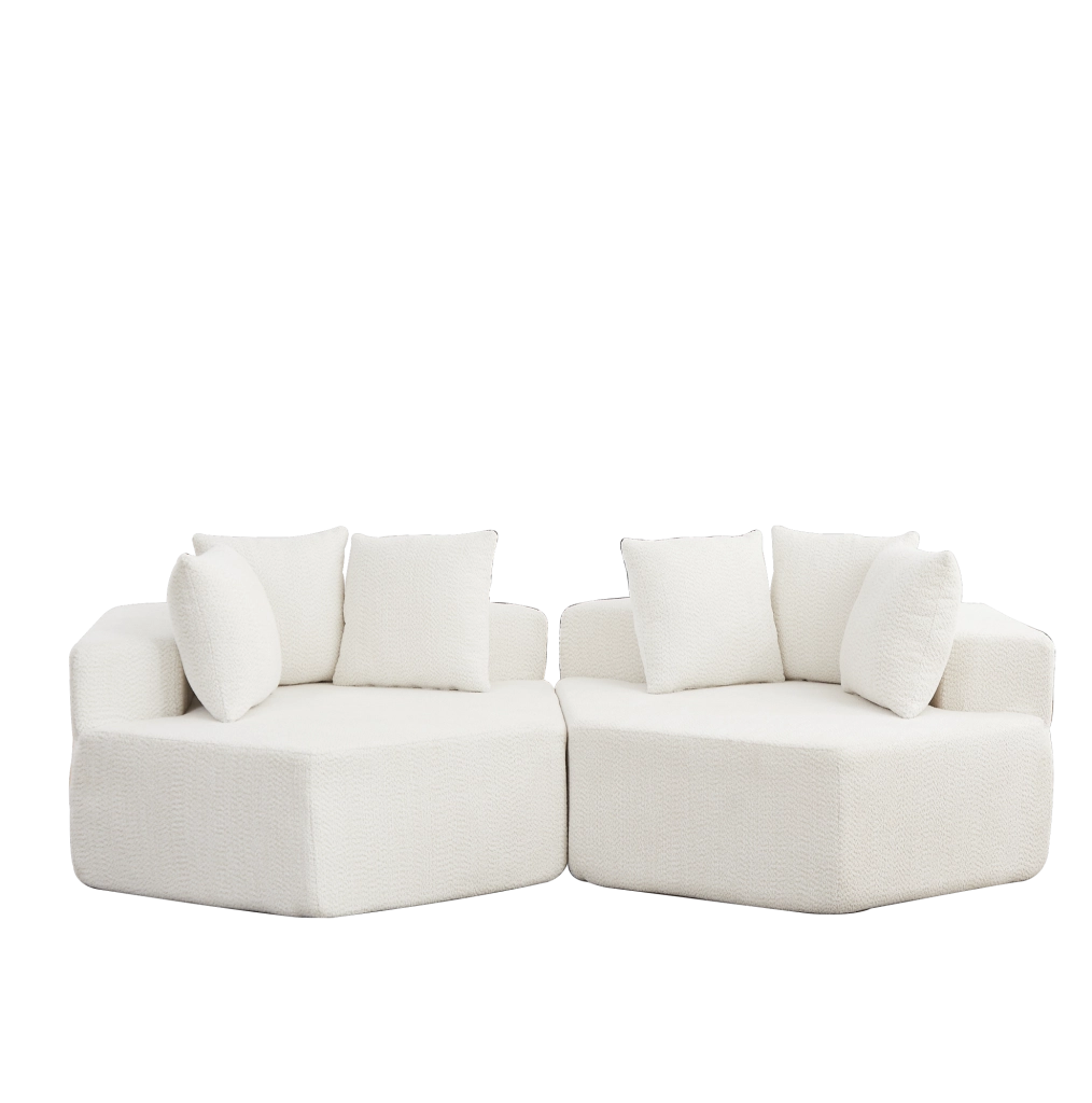 Poltrona singola esagonale modulare in tessuto chenille morbido con tre cuscini