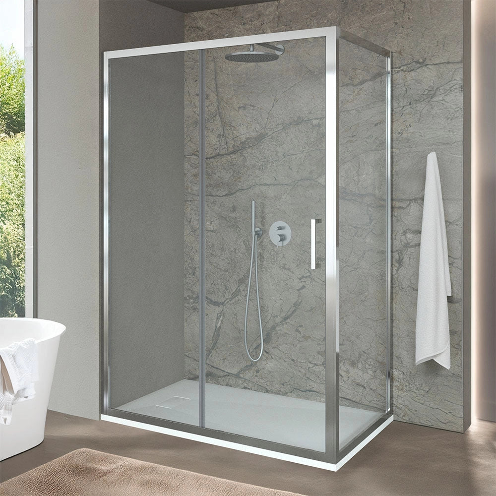 Box doccia angolare 90x150 con porta scorrevole in vetro trasparente Ted