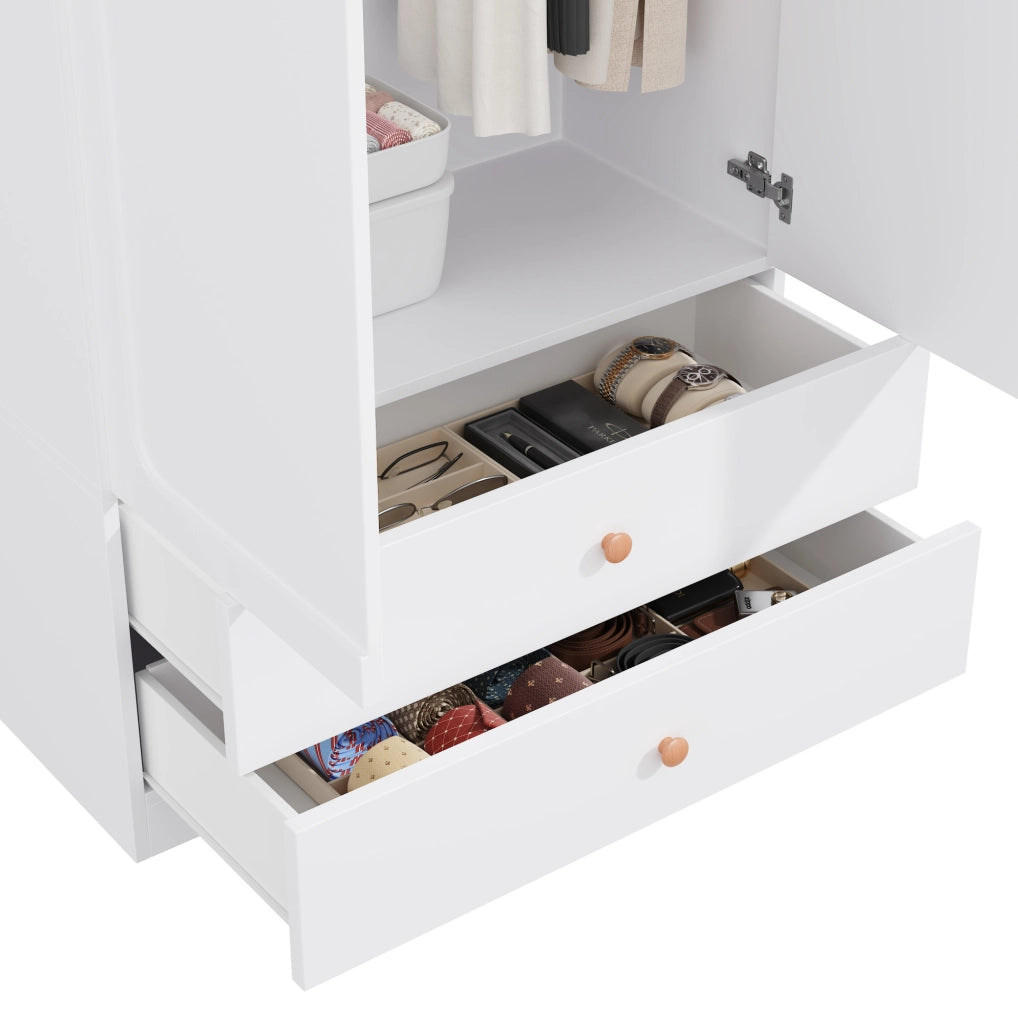 Armadio guardaroba 135x45x200 cm con 2 appendiabiti e 2 cassetti bianco HOMVRA