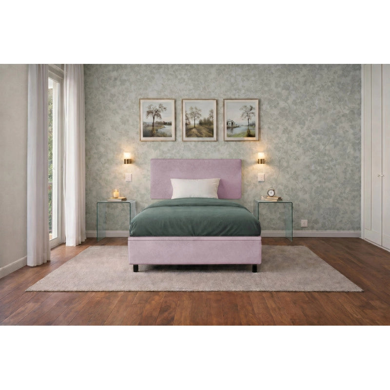 Letto imbottito Singolo 80x190 cm Flat - Contenitore,Glicine,Microfibra