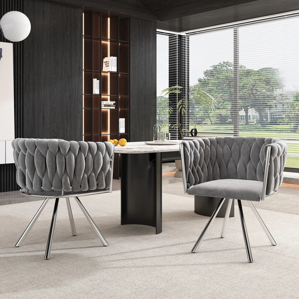 SEDIA girevole in velluto grigio e argento, set da 4 pezzi
