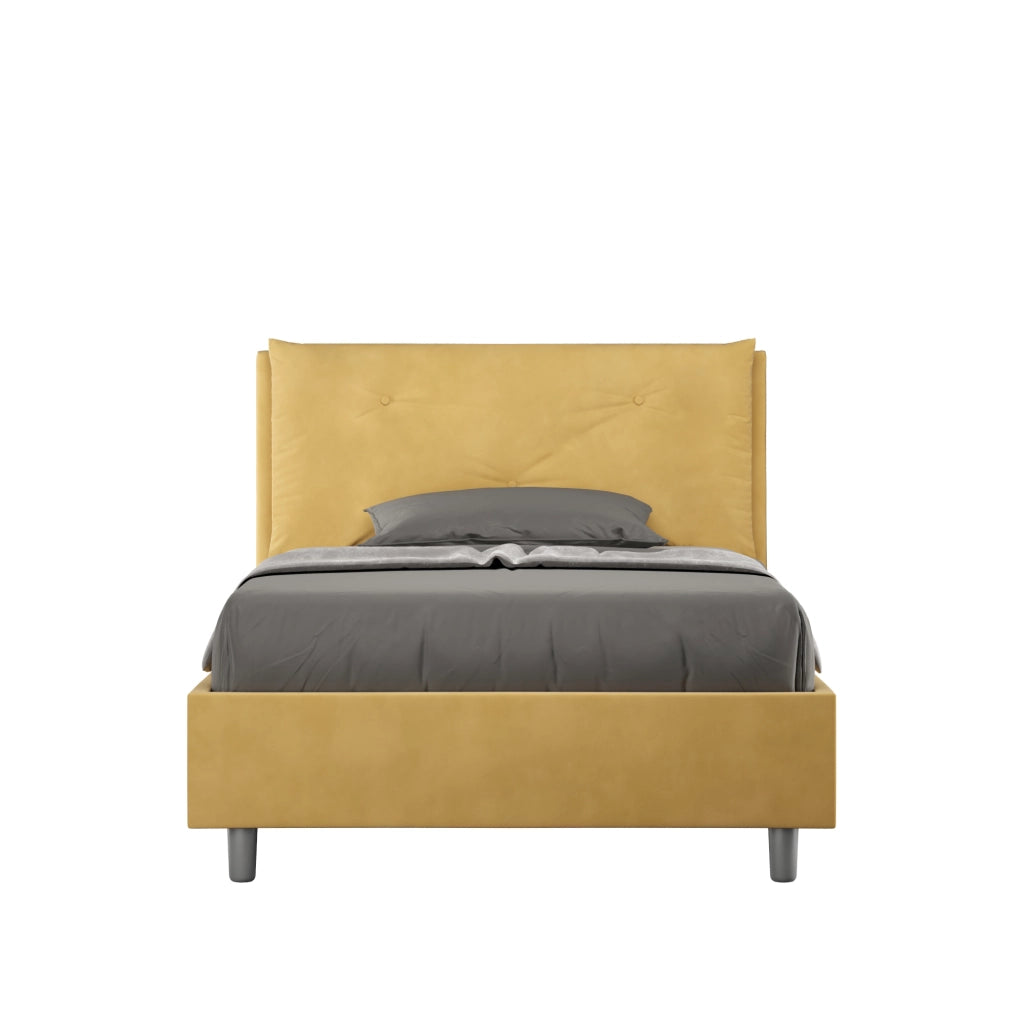 BS COM Letto una piazza e mezza con rete imbottito 130x190 microfibra ocra Large