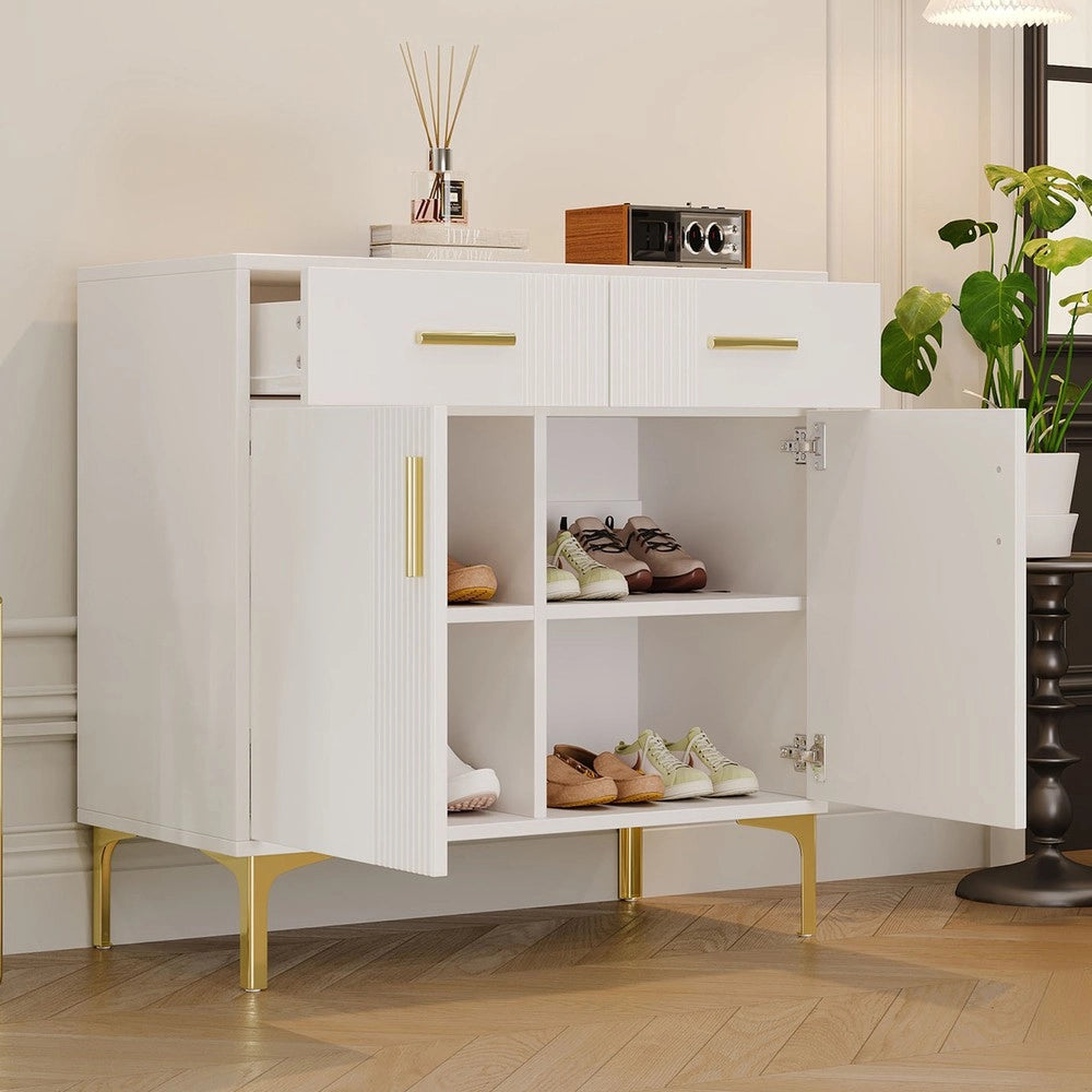 Cassettiera con Ante e Cassetti ¨C MINIMAL ¨C Bianco/Nero, Metallo, 80x35x79.5 cm