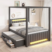letto a baldacchino imbottito lino mdf grigio 140 x 200 cm