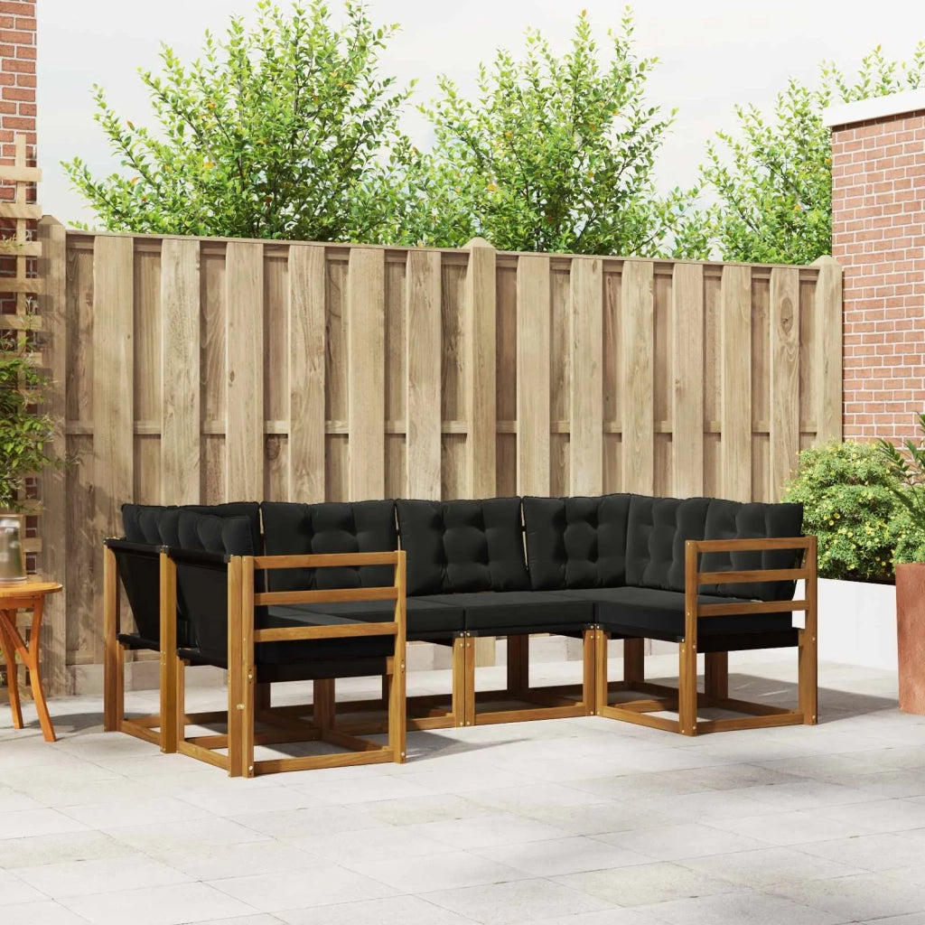 Set di divani da esterno con cuscino 6 pcs Naturale e Nero 3368991