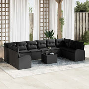 Set Divano da Giardino con cuscino 11 pcs Nero polyrattan