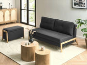 Set divano e panca tessuto nero imbottito Gambe in ferro Funzione letto Contenitore aggiuntivo Stile moderno