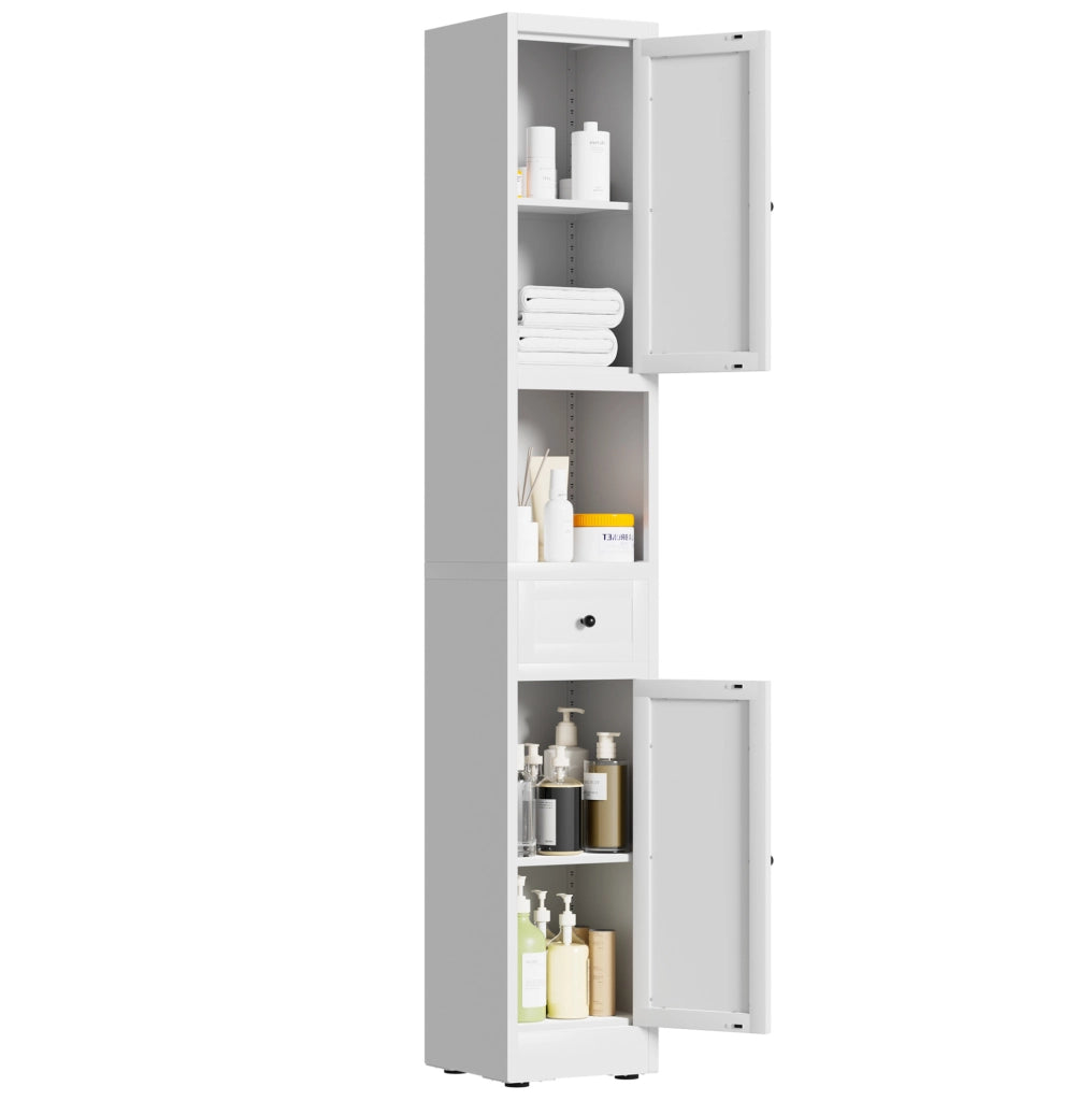 Armadio stretto da bagno in metallo bianco a 5 livelli con 2 ante; 30x30x180;34 cm