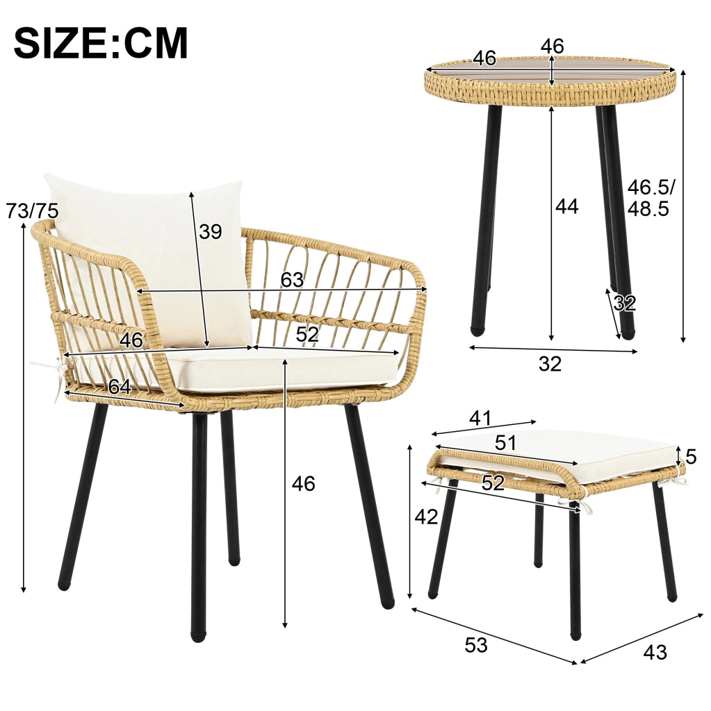 Set lounge da giardino 5 pezzi bianco e naturale in rattan con cuscini