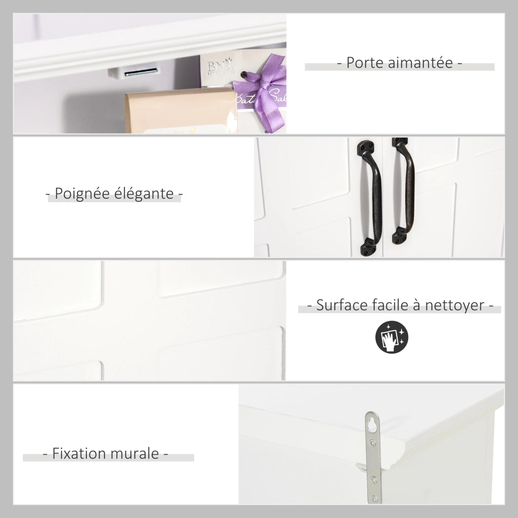 Mobiletto Pensile da Bagno Sospeso a Parete con 2 Ante Ripiani e Nicchia MDF Bianco Salvaspazio 60x20x58 cm