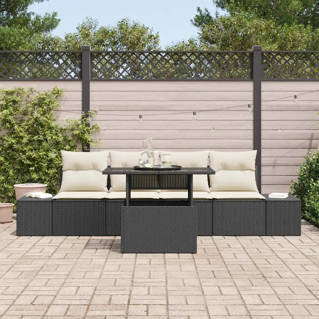 Set di divani con cuscino 5 pcs Nero e Crema polyrattan