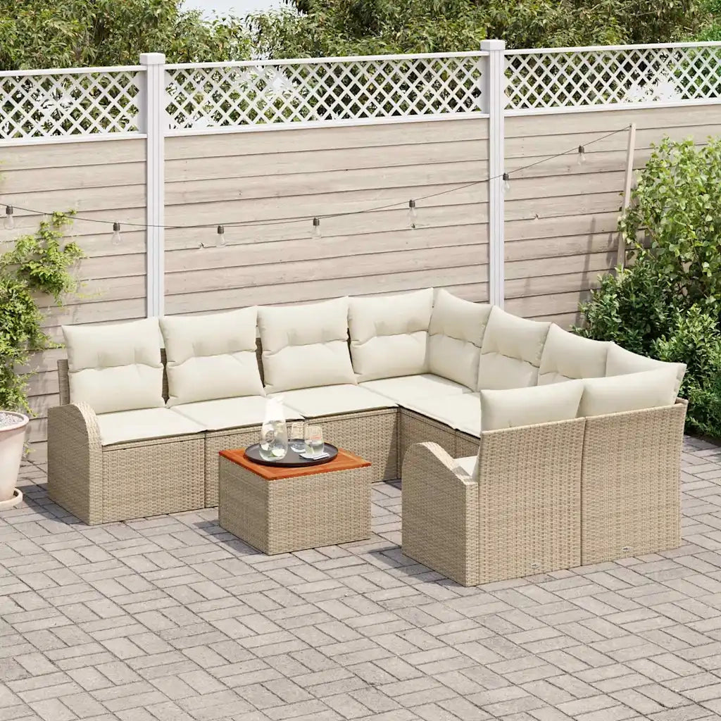 Set Divano da Giardino con cuscino 9 pcs Beige polyrattan