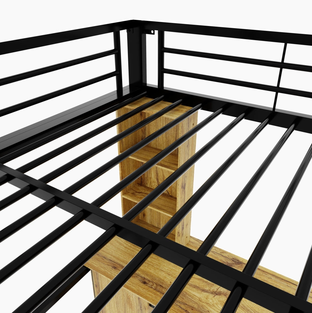 LETTO A SOPPALCO 140x200 cm Nero in Metallo e MDF con Scrivania