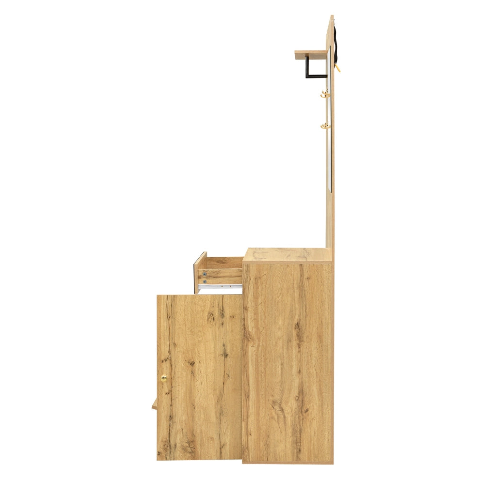 Mobile da ingresso 110x37x185,5 cm in MDF nero e naturale con specchio