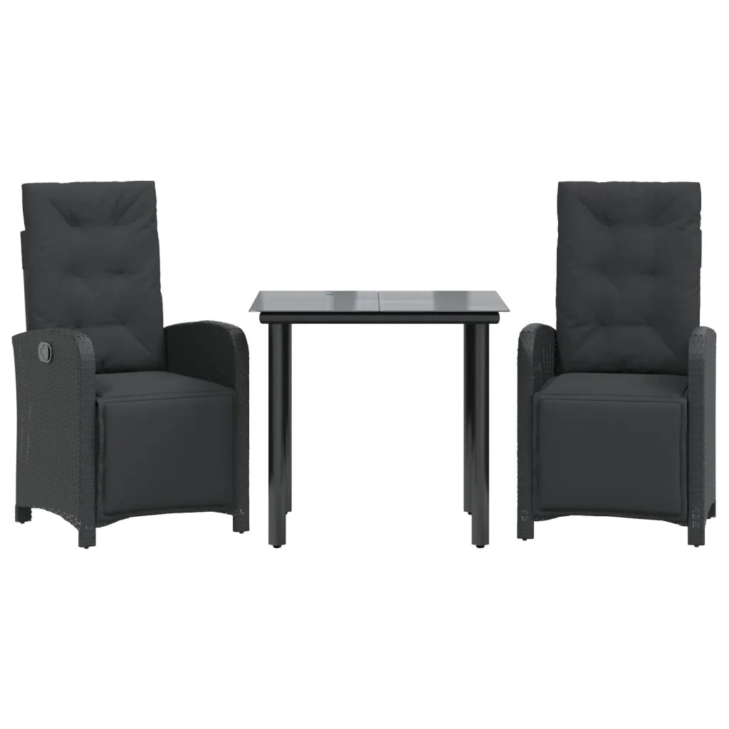 Set da Bistrò 3 pz con Cuscini Nero in Polyrattan