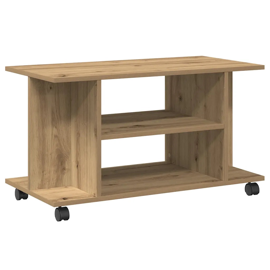 Mobile TV Ruote Rovere Artigianale 80x40x45cm Legno Multistrato