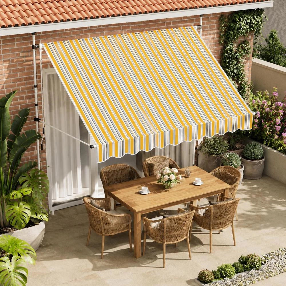 Retractable Awning, Manually Operated, 200 Cm, Yellow/blue Striped