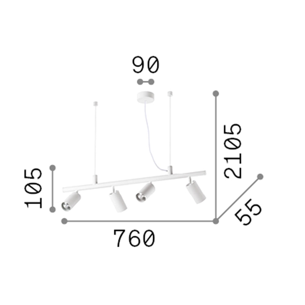 Lampadario Moderna Dynamite Metallo Ottone 4 Luci Gu10 7W 3000K Luce Calda