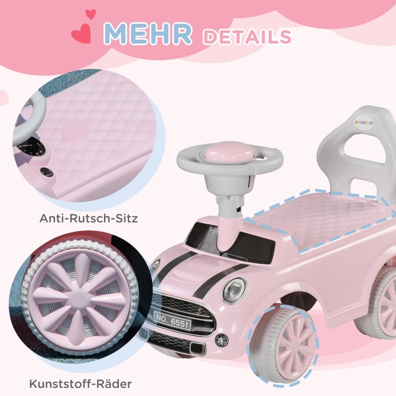 Auto cavalcabile per bambini 1,5-3 anni, max 25 kg, rosa, con clacson, sedile antiscivolo e protezione anti-ribaltamento