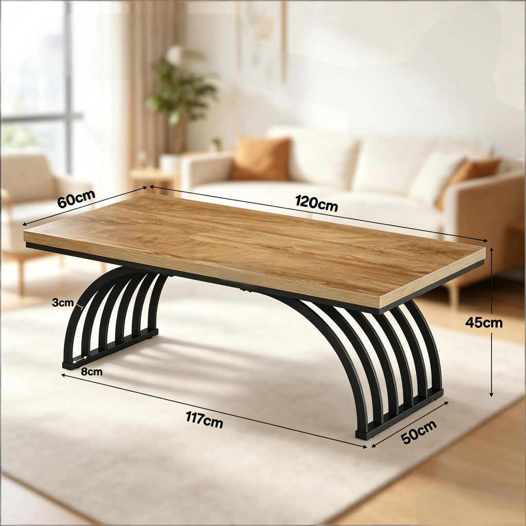 TAVOLO da caffè 120 cm Metallo e Legno Nero/Marrone