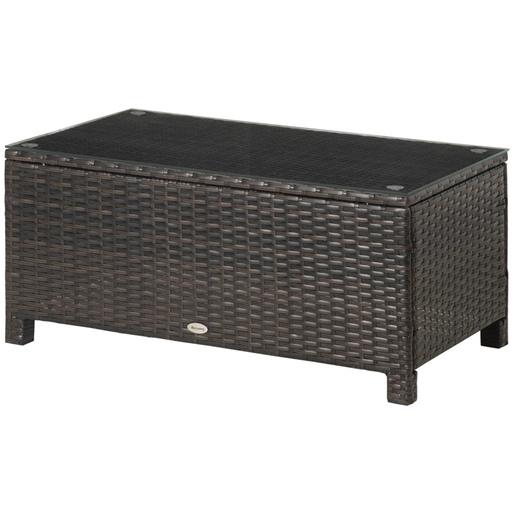 Tavolino da esterno ¨C zephmum ¨C legno di rattan, piano in vetro temperato, marrone, 85x50x39 cm