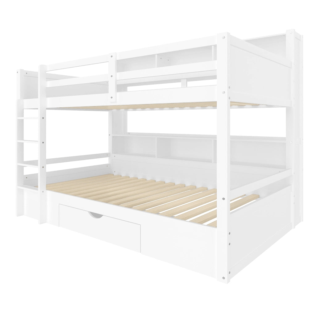 Letto a Castello 90x200 cm con Letto Estraibile; Contenitore; Cassetti; Scala e Sponde; Bianco