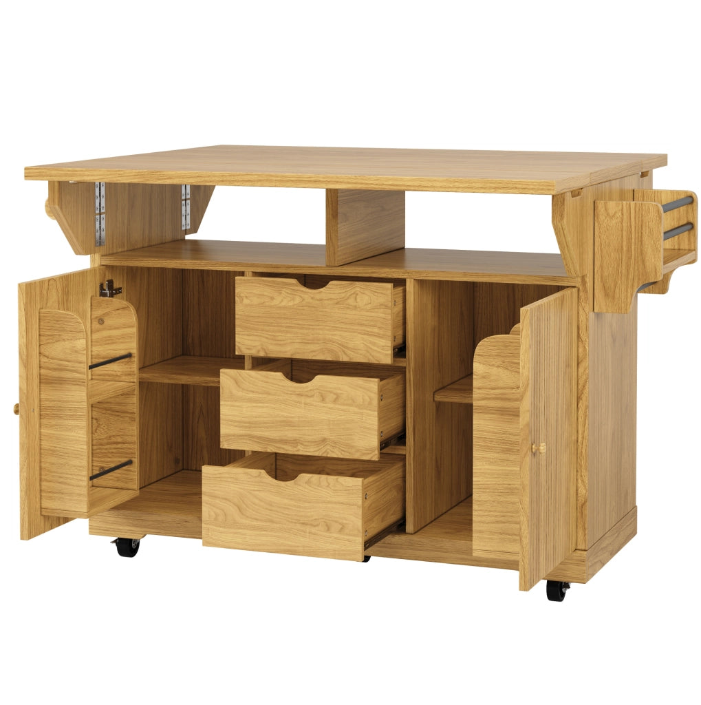 Carrello da cucina con piani ribaltabili 142,5x80x95 cm in MDF e metallo marrone
