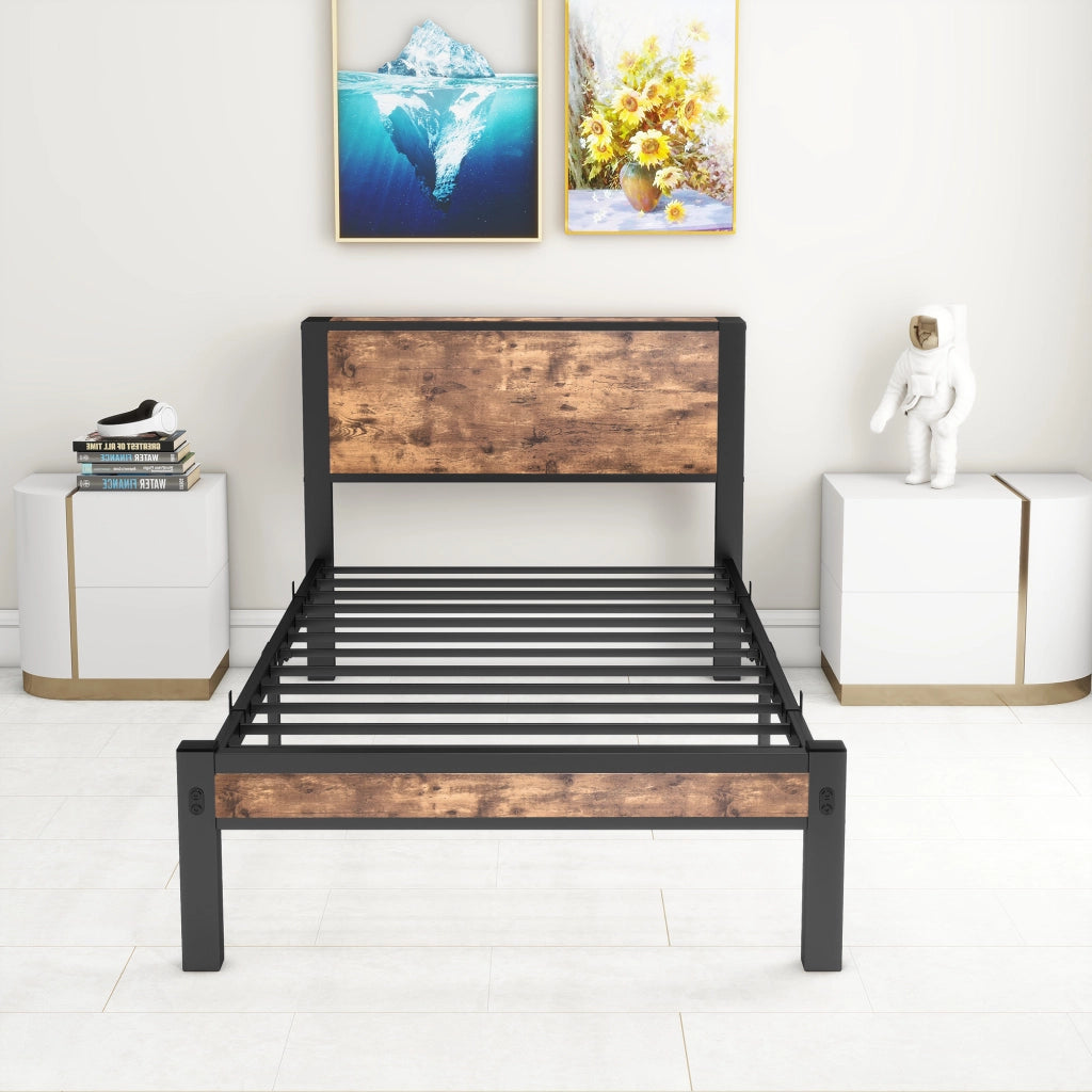letto singolo mdf metallo marrone antico 90 x 200 cm