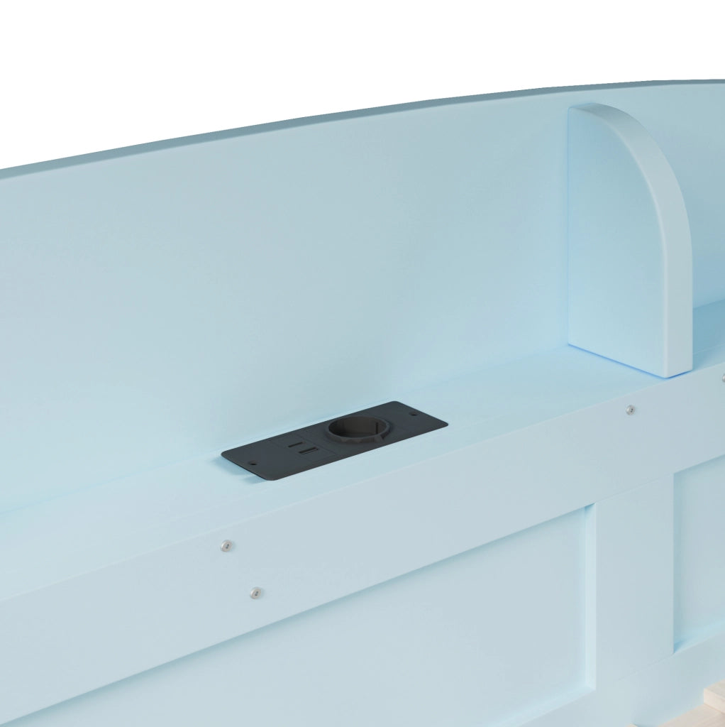 Letto a castello 90x200 cm con presa USB e ripiani azzurro HOMVRA