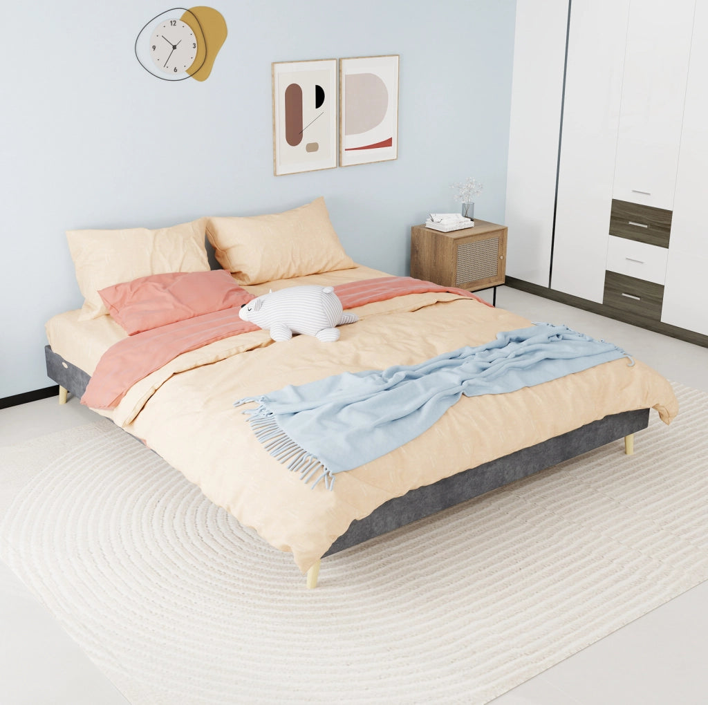 Letto matrimoniale 160x200 cm grigio in tessuto e metallo, struttura moderna