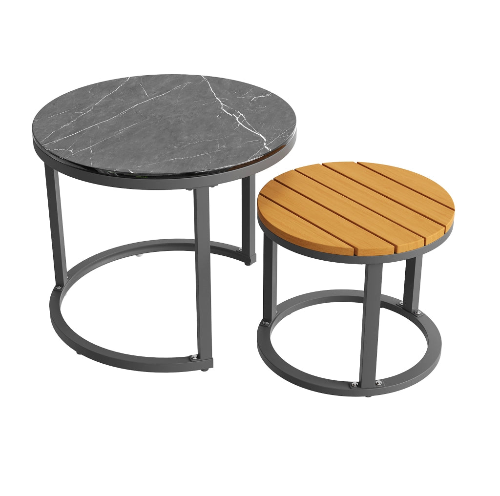 Set salotto da esterno modulare 6 pezzi per 5-6 persone con cuscini, tavolini e struttura in PE rattan grigia