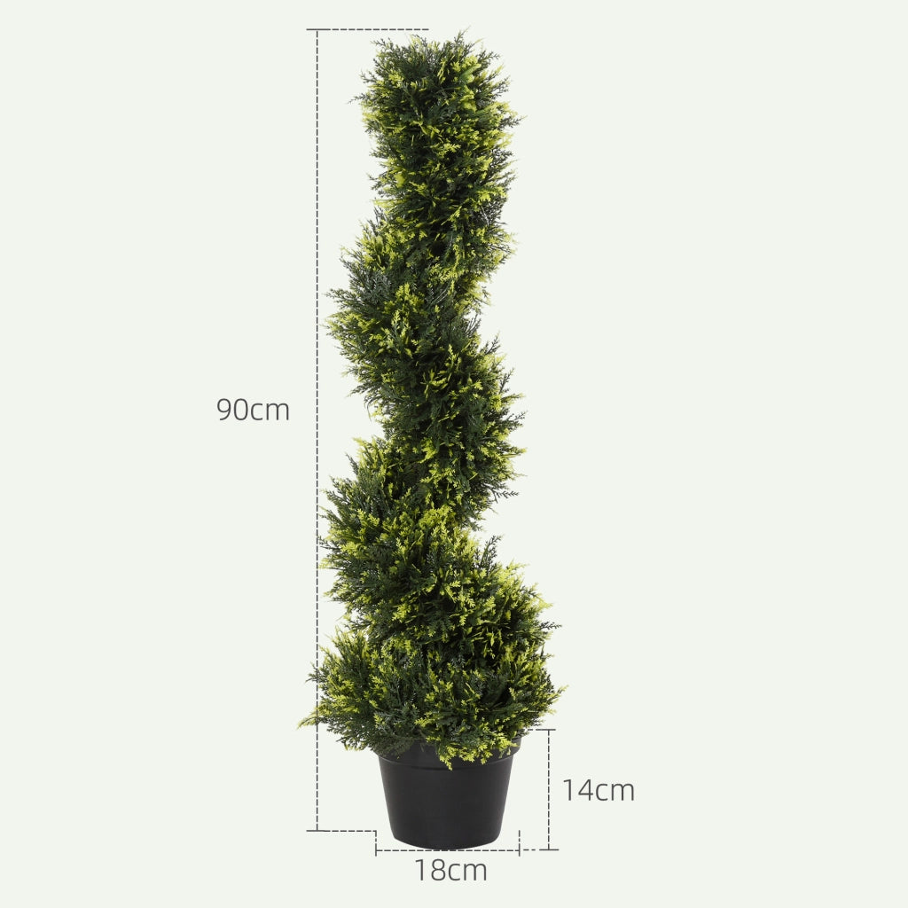 Cedro artificiale a spirale in plastica verde con vaso nero 90 cm per interni, giardino, ufficio e reception
