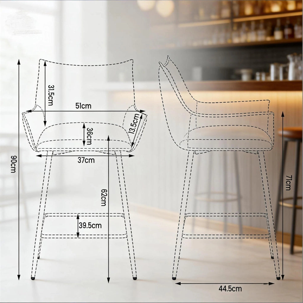 Sgabello da bar vintage ergonomico con braccioli, set da 2