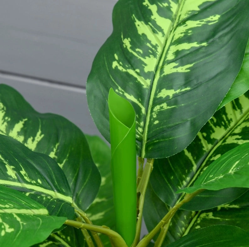 Pianta artificiale Dieffenbachia ULEVR 95 cm in plastica con vaso in cemento nero, verde, per interno ed esterno