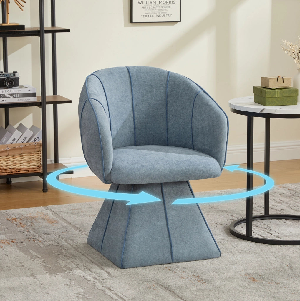 Poltrona girevole 360¡ã in ciniglia blu con schienale alto e braccioli