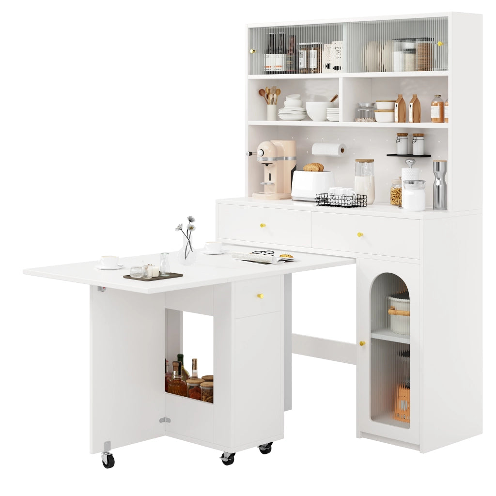 Set cucina con tavolo da pranzo pieghevole e mobile alto in MDF bianco per 2-4 persone con piano di lavoro