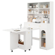 Set cucina con tavolo da pranzo pieghevole e mobile alto in MDF bianco per 2-4 persone con piano di lavoro