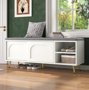 Panca Scarpiera con Cuscino Bianco 121x35x49 cm con Ampio Spazio di Archiviazione e Sicurezza Antiribaltamento