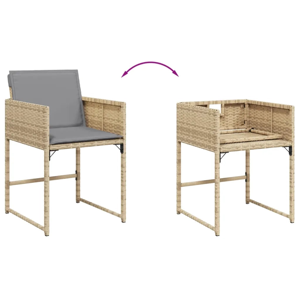 Set Pranzo da Giardino 7 pz | Set Salotto da Giardino con Cuscini Beige Misto Polyrattan